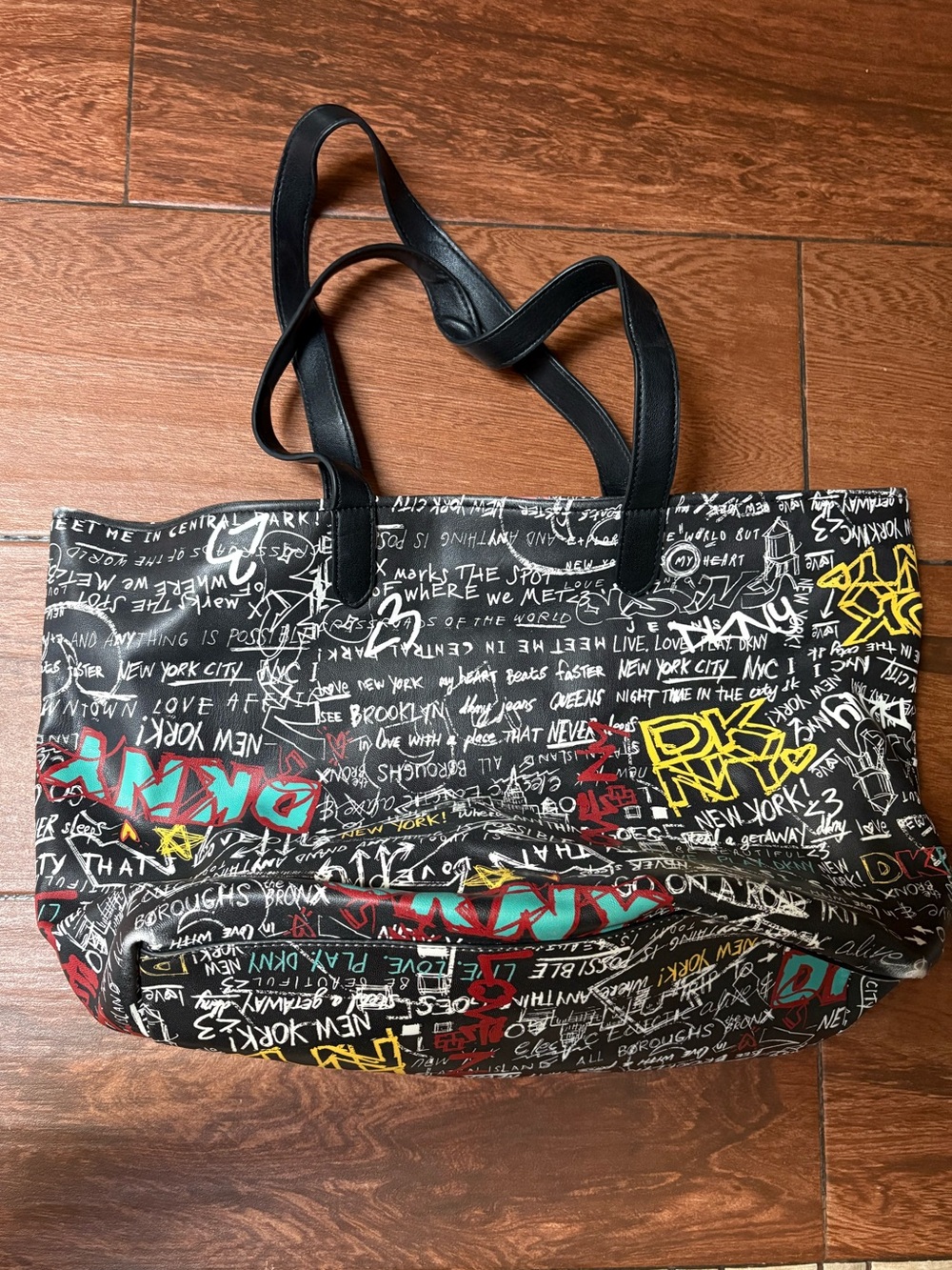 DKNY Black Tote with Multicolor Graffiti Script
